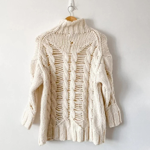 Zara Openwork Cable Knit Sweater High Neck Ecru White Size Small - Picture 9 of 12